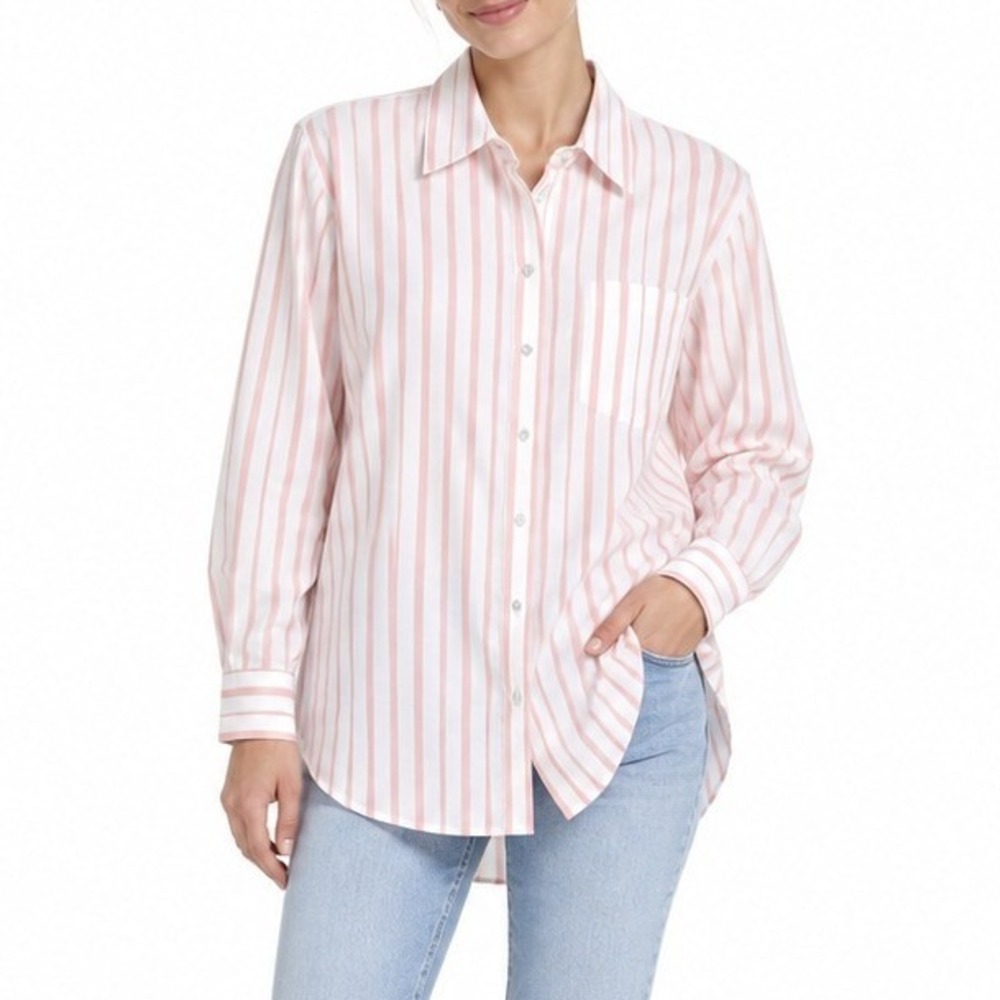 Woolworths The Big Shirt Women Small Pink Striped Oversized Button Down Vintage